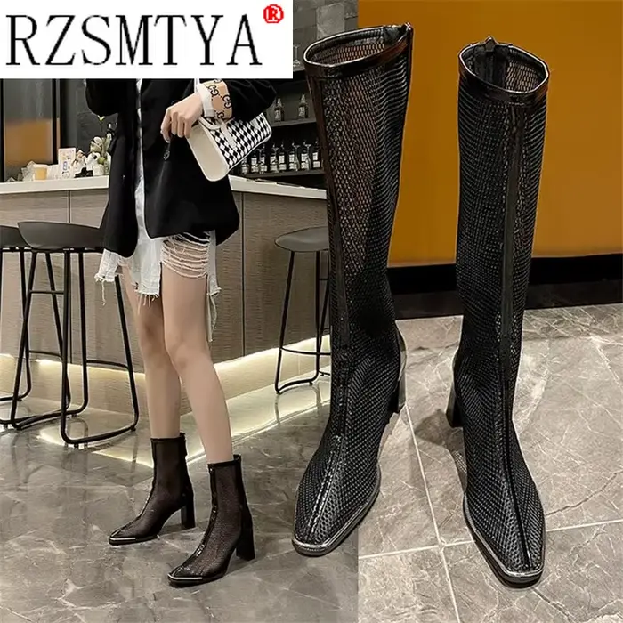 Bottes gladiateur en maille respirante avec fermeture éclair pour femme
