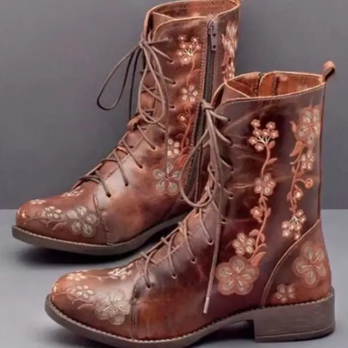 Bottines brodées florales en cuir PU pour femmes grandes tailles bottes d'hiver sexy et confortables pour occasions spéciales