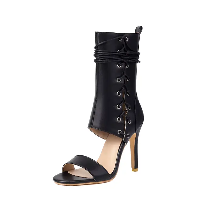 Bottes en cuir verni blanc pour femmes, bout carré, talons hauts épais, dos nu, mode sans lacet, esc