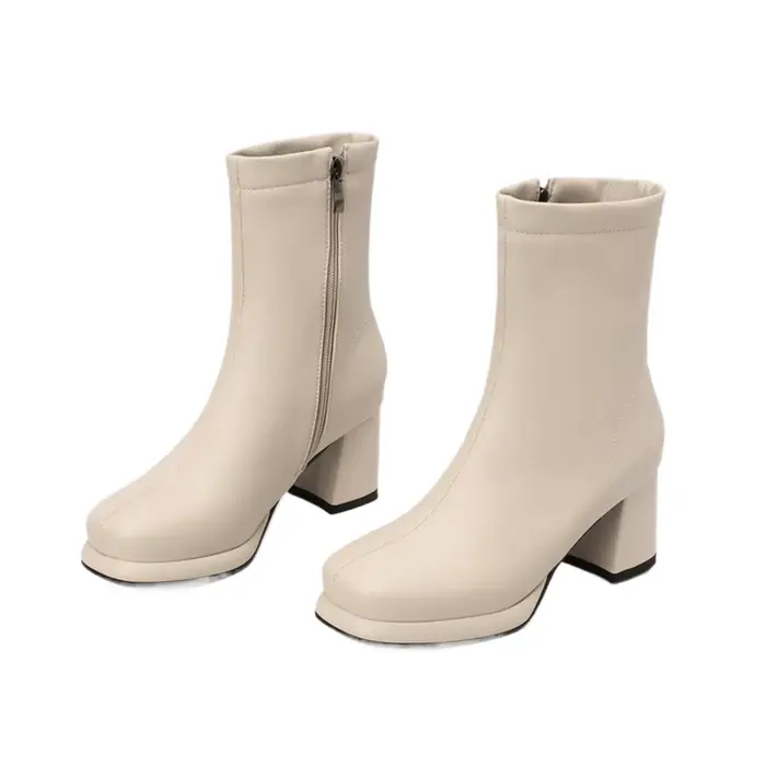 bottines en cuir pour femmes bout carré talons hauts plateforme élégantes pour soirée grandes tailles hiver romantique