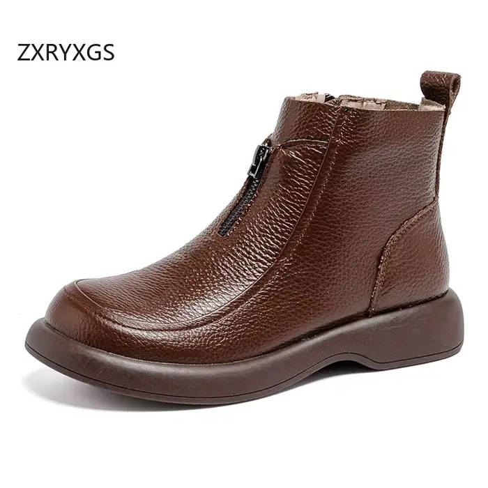 Bottes courtes en cuir véritable ZXRYXGS style camouflage talon plat semelle souple pour femmes printemps automne occassions spéciales