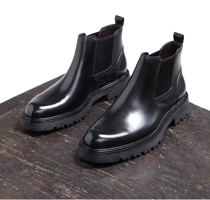 Bottes montantes à enfiler pour hommes, fond épais, cuir pur, faites à la main, luxe, Style britanni