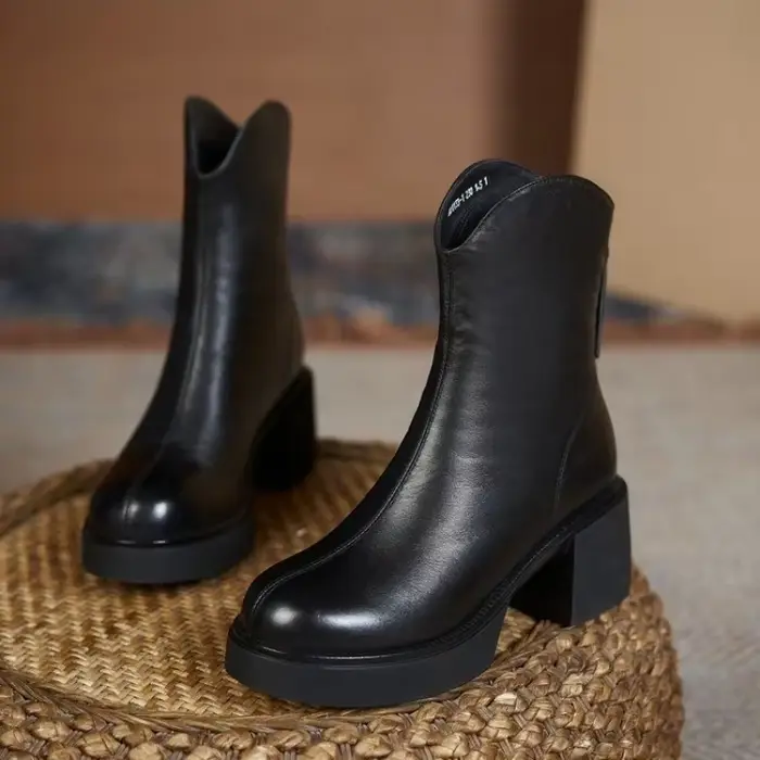 Bottes Chelsea pour femmes en cuir véritable, style britannique, imperméables, talon carré, bout rond, couvrant la cheville, pour hiver, occassions quotidiennes et cadeaux
