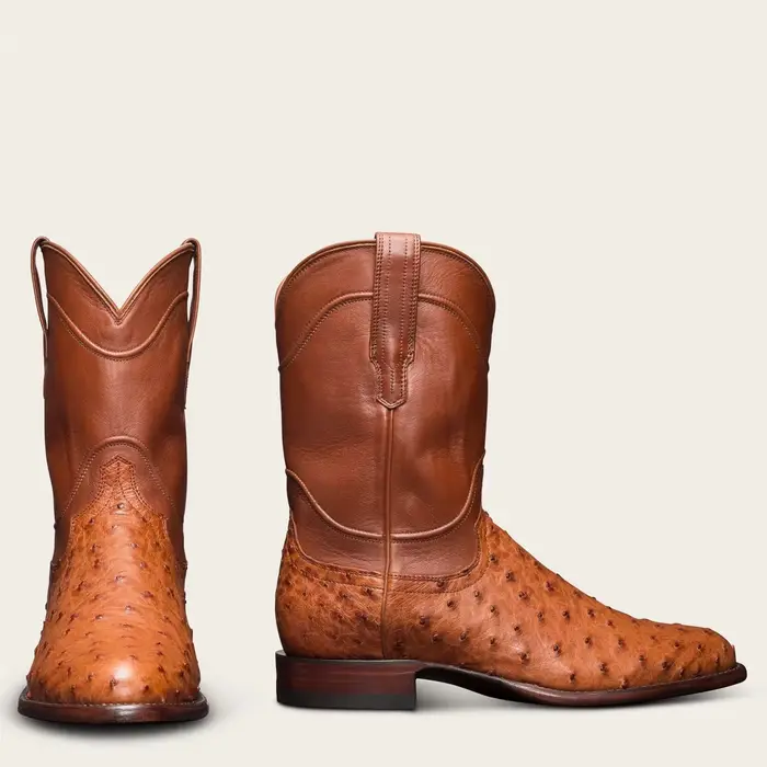 Bottes de cowboy occidentales en cuir d'autruche marron pour hommes