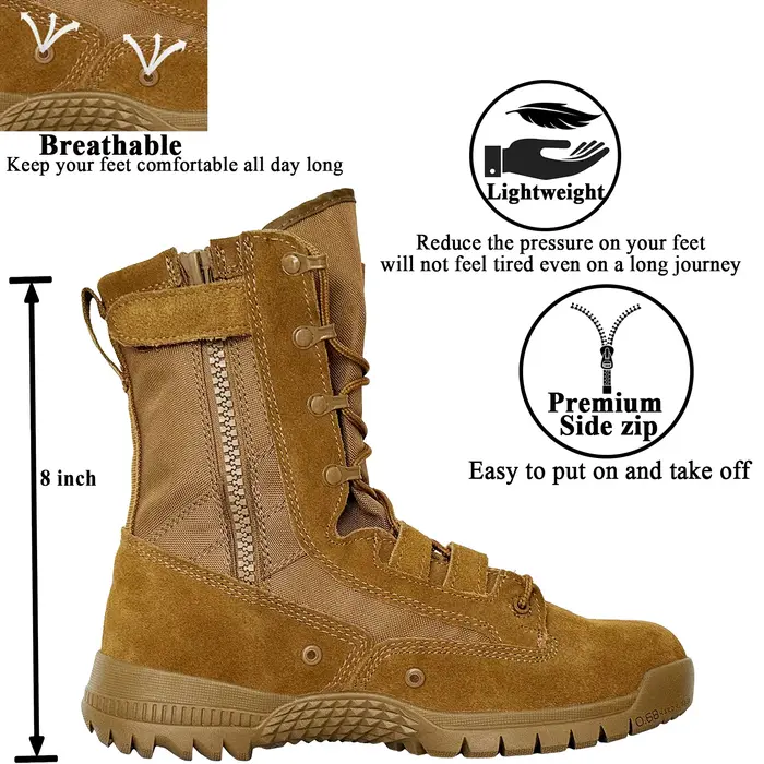 LAHORS ® Bottes de randonnée et de travail en cuir pour hommes à tige haute avec fermeture éclair