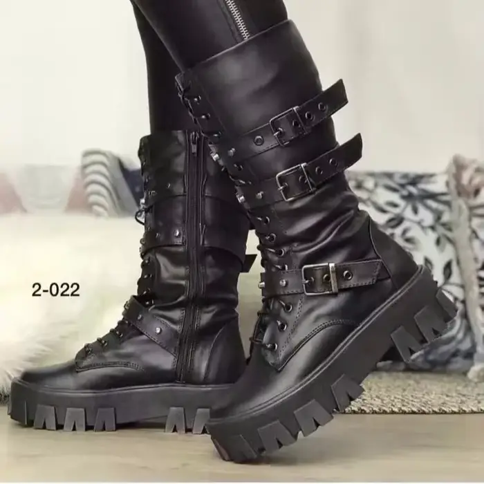 Bottines gothiques punk à lacets pour femmes, chaussures de travail décontractées, cuir PU, platefor