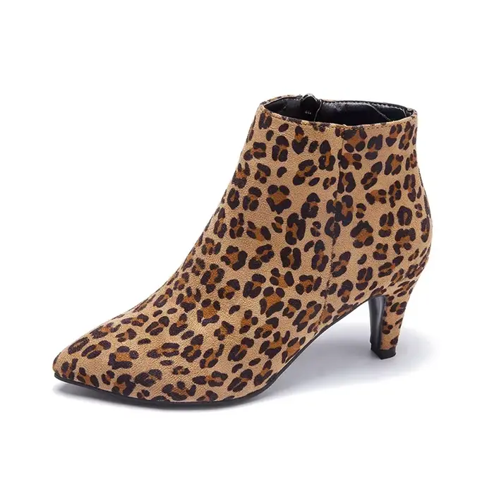 Bottines léopard à talons hauts pour femme, chaussures rétro pointues avec fermeture éclair latérale
