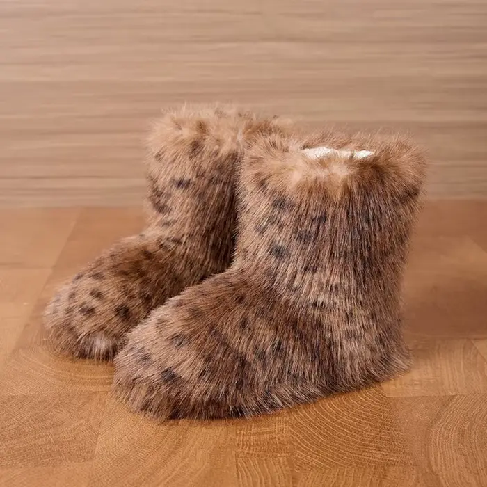 Léopard hiver bottines femme moelleux décontracté Plarform chaussures pour femmes en peluche Design de luxe intérieur extérieur fourrure pelucheuse chaussons de neige