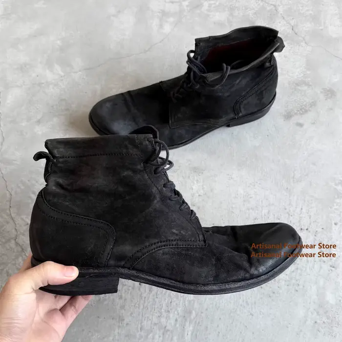 Bottes montantes décontractées en cuir souple vintage pour hommes
