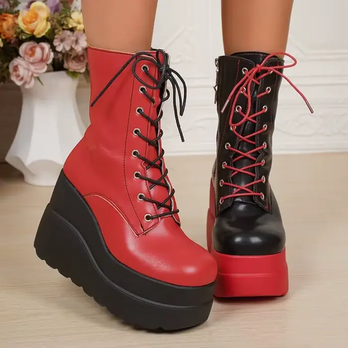 Bottines courtes compensées en denim pour femmes, style coréen, talons élevés, confort moderne, idéales pour printemps et automne, accessoires de mode pour femmes
