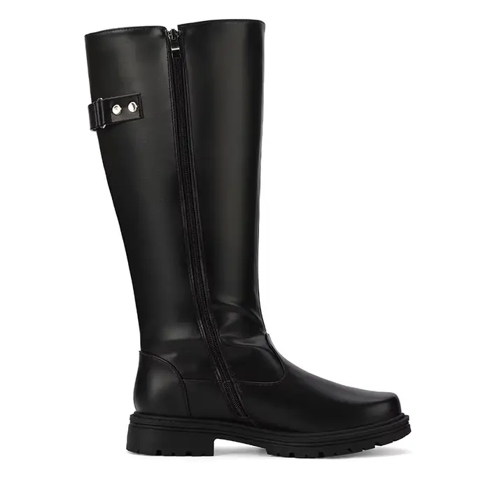 Rétro noir fond épais bottes longues femmes 2025 automne Pu cuir genou