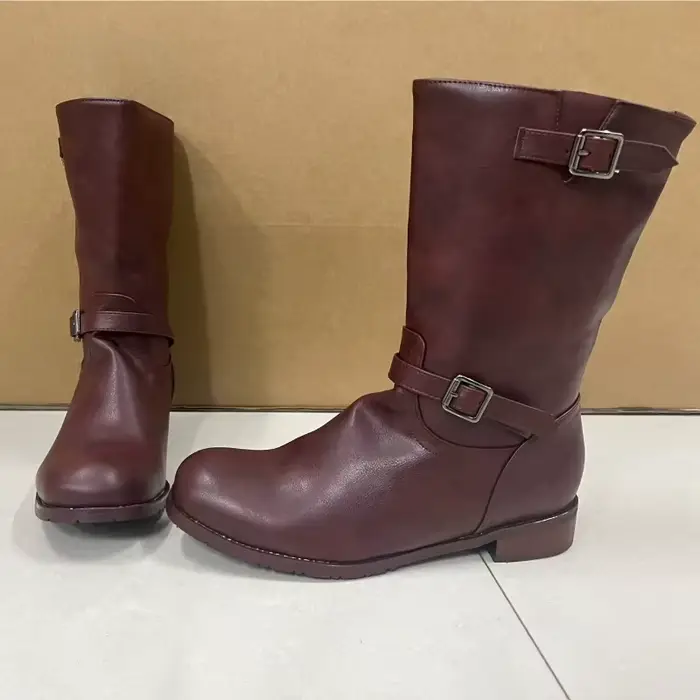 Bottes pour hommes en cuir PU, style rétro, bottes de cowboy western d'extérieur, bout rond, boucle 