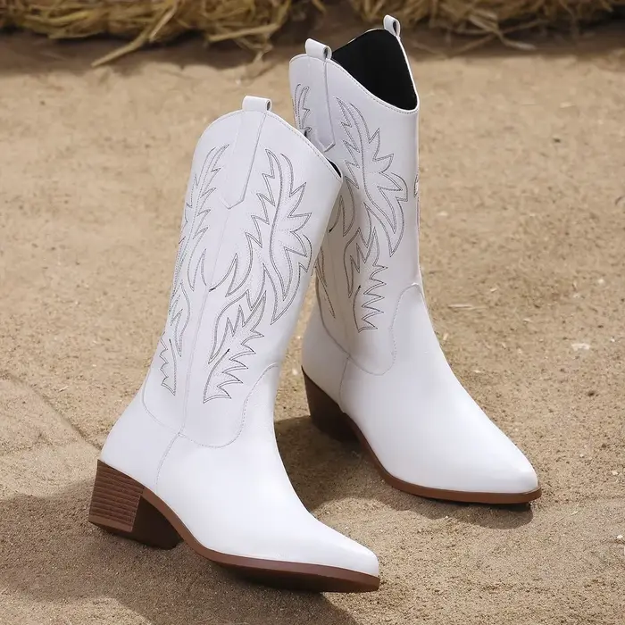 Bottes Western pour femmes, mode automne-hiver, bottes de cow-boy à talon épais, style vintage, bott