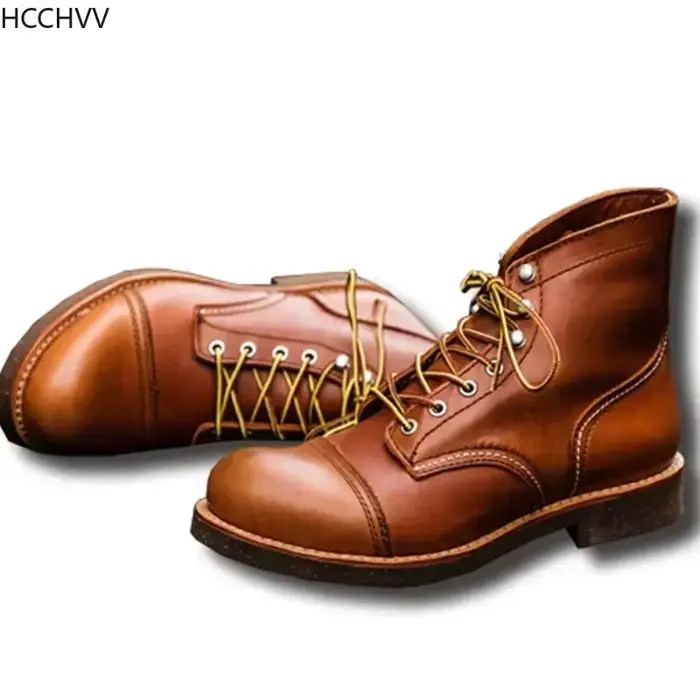 Bottes de Moto Vintage en Cuir de Vache pour Homme