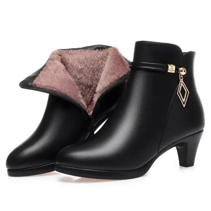 Bottes à plateforme en cuir souple, confortables, élégantes, noires, nuit, talons hauts, rinçage, bu