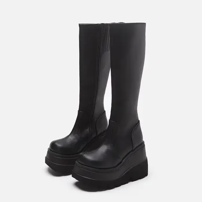 Bottes mi-tube à talons compensés pour femmes, bottes de chevalier de moto à semelles épaisses de St