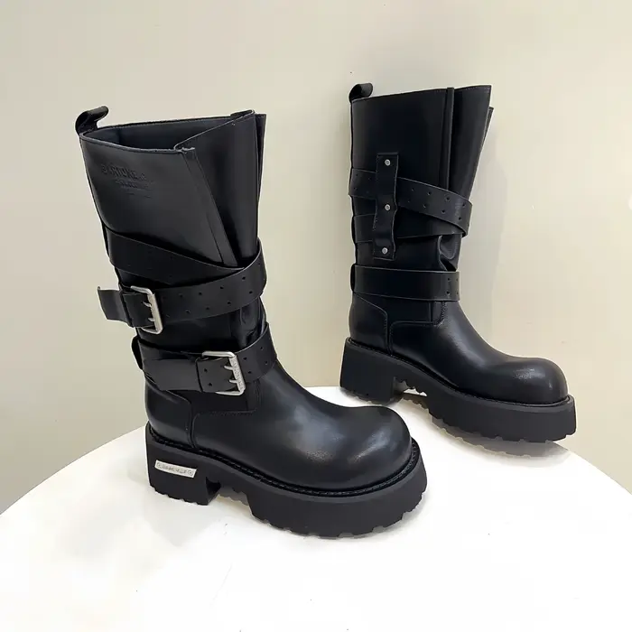 Bottes Black Knight pour femmes, à semelle épaisse, longues, style street cool, bottes de moto, Pari