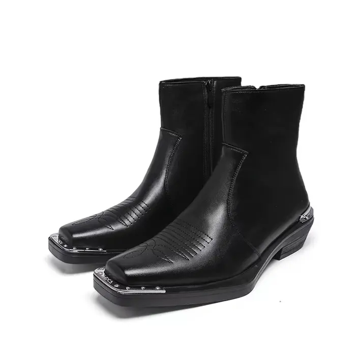 Hommes bout carré bottes Style britannique affaires botte en cuir mode décontracté haut