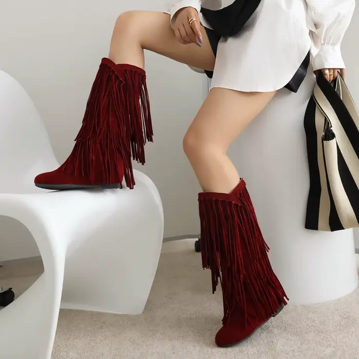 Bottes WEZOO à franges style de rue pour femmes, mi-mollet, confortable, résistante, pour printemps, été, automne et hiver