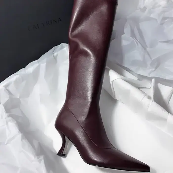 Bottes hautes pointues en cuir pour femmes