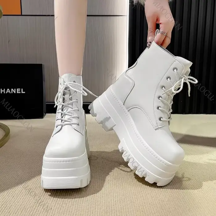 2025 bottes courtes pour femmes fond épais décontracté noir blanc bottines printemps automne plate-forme