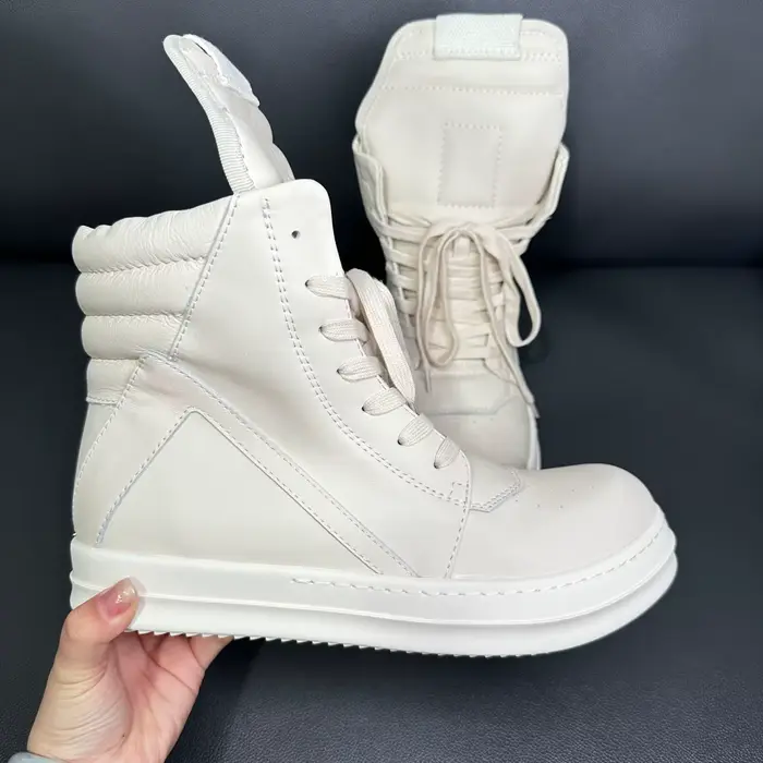 Ro luxe hommes chaussure ivoire blanc cuir bottine extérieur bottes haut chaussures décontractées fermeture éclair femmes Sneaker peau de vache baskets