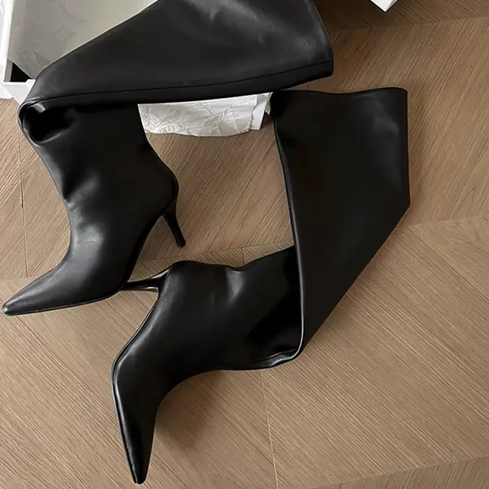 JOZHAMTA taille 34-40 bottes hautes pour femmes en cuir véritable mode 2025 chaussures à talons haut