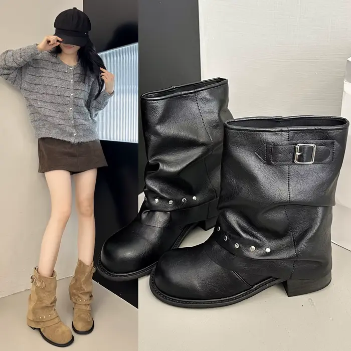 Bottines courtes plissées à la mode pour femmes