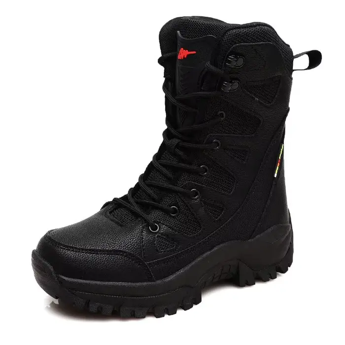 Bottines militaires en cuir pour hommes, chaussures chaudes en peluche, de haute qualité, pour l'ext
