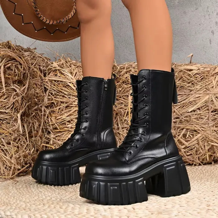 Bottes mi-mollet à plateforme ultra-haute pour femmes, bottes courtes rehaussantes pour l'automne et
