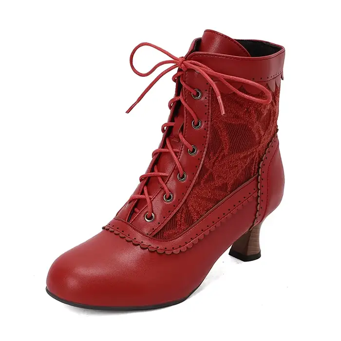 Bottines victoriennes Vintage pour femmes, bottines à talons chaton, douces et confortables, à lacet