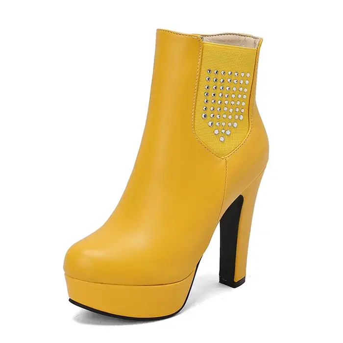 Botas De Mujer bottines femmes automne hiver Simple mode bout rond talons hauts côté fermeture éclair plate-forme bottes grande taille 50 338-9