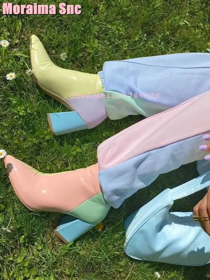 Bottes de rinçage à talons épais de couleurs mélangées pour femmes