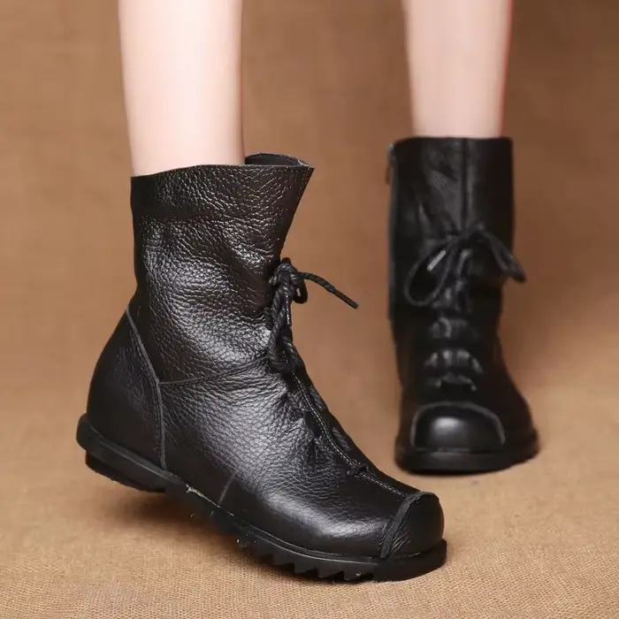 Femmes chaussures rétro Original en cuir bottes courtes