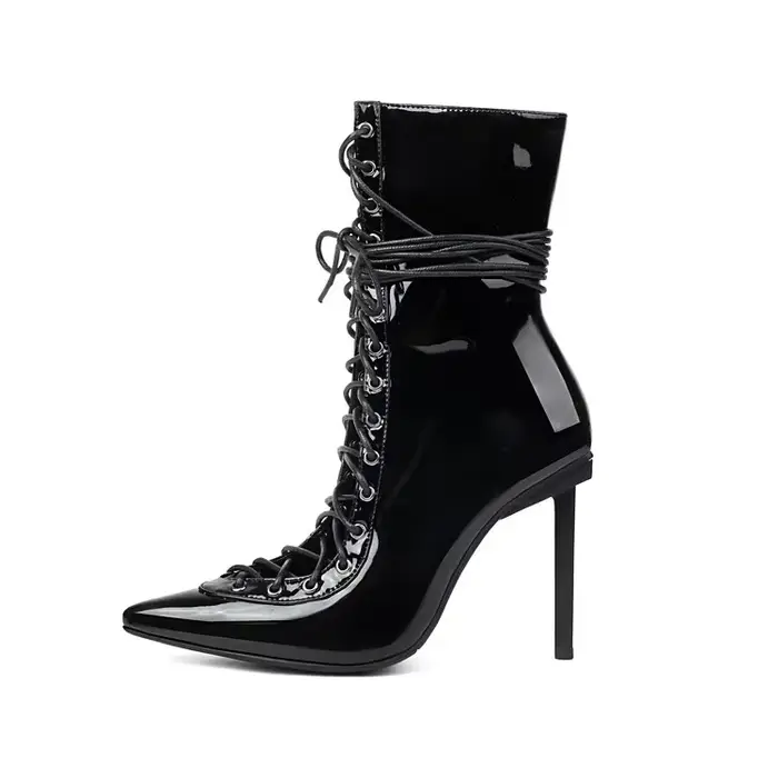 Bottines courtes noires et rouges à lanières croisées, design de marque, mode automne-hiver, bout po