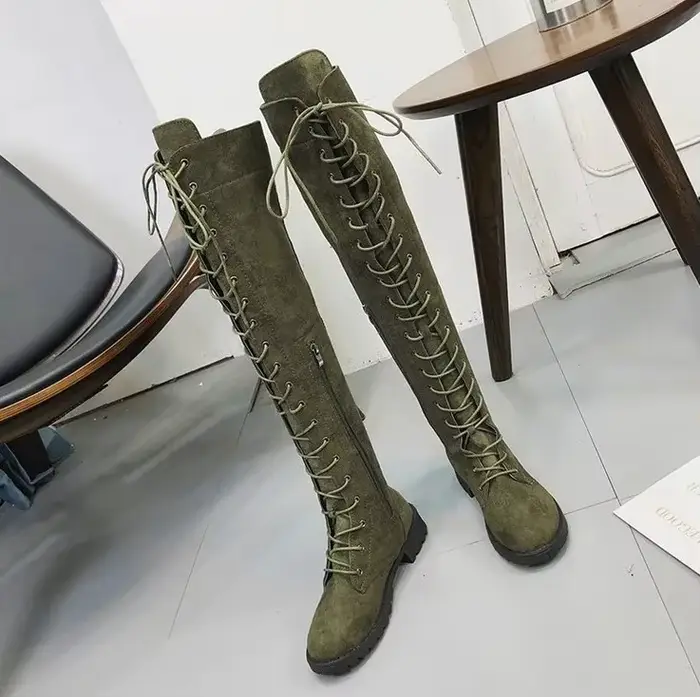 Cuissardes hautes Sexy femmes bottes occidentales au dessus du genou Rome à lacets talon bas automne