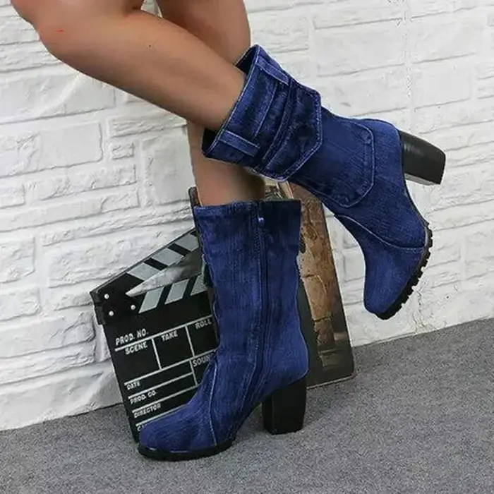 Cowboy femmes bottes 2024 automne et hiver nouveau Style Denim pointu tempérament décontracté talons
