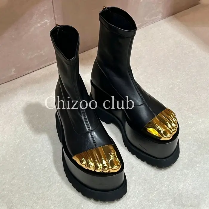 Bottines à plateforme épaisse en cuir véritable pour femmes