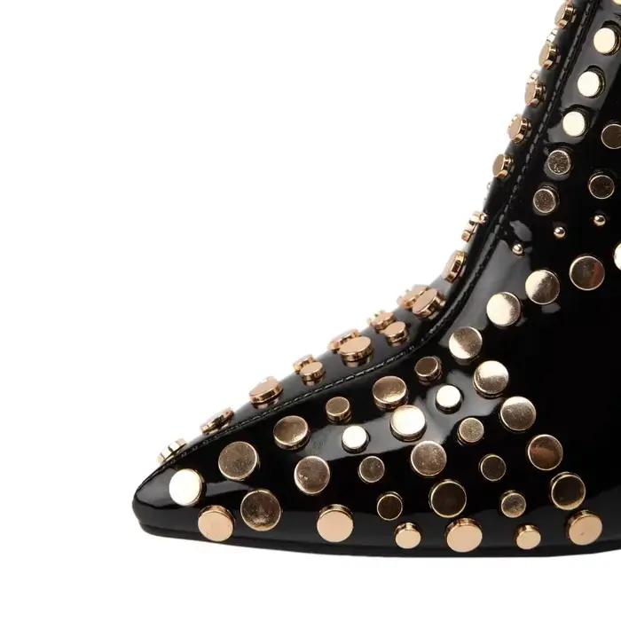 Bottes courtes en cuir verni à rivets pour femmes, talons hauts étranges, mode, bar, scène, chaussures pour femmes, 36-43, 9cm, printemps automne, rouge noir