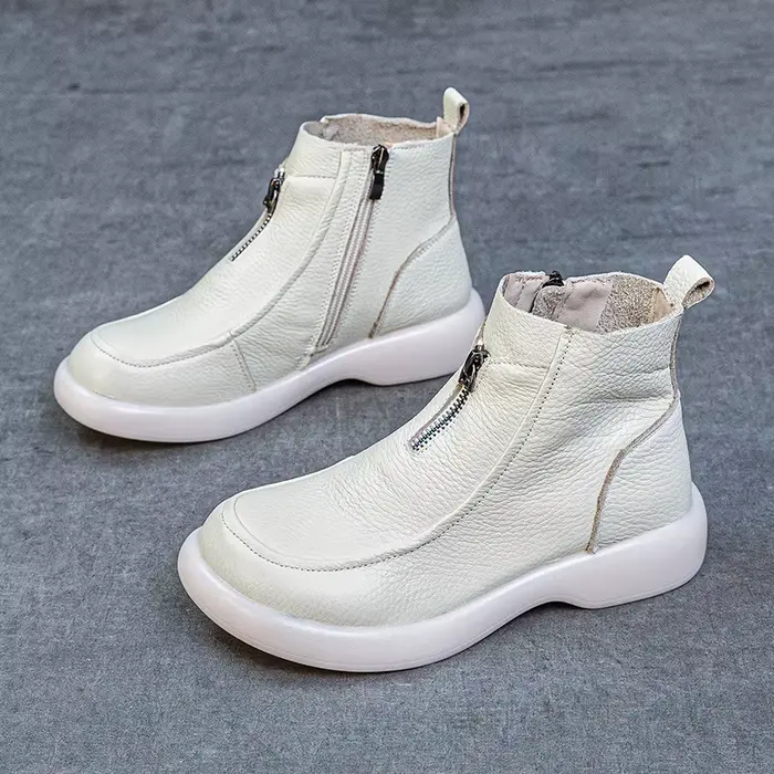 ZXRYXGS 2025 automne hiver bottes femmes en cuir véritable bottes talon plat semelle souple antidéra