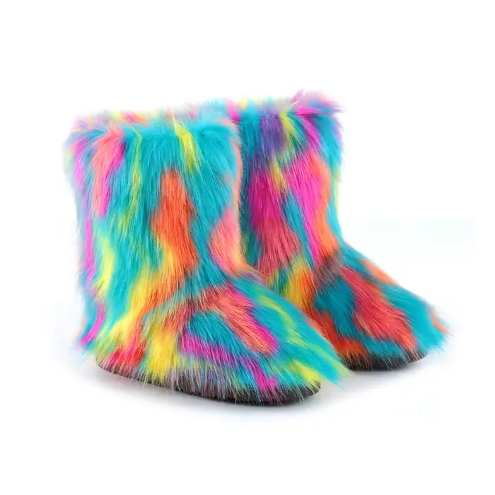 Bottes d'hiver en fausse fourrure de renard pour femmes, chaussures en peluche moelleuses, ensembles