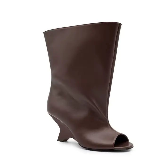 2024 Bottes à bout ouvert pour femmes euro-américaines à mollet large et cuissardes - Chaussures chics équestres en daim gaufré croco et talon abstrait