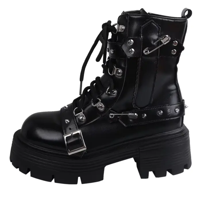 Bottes de rinçage à rivets pour femmes, talon épais, chaussures à plateforme Aldies noires, mode aut