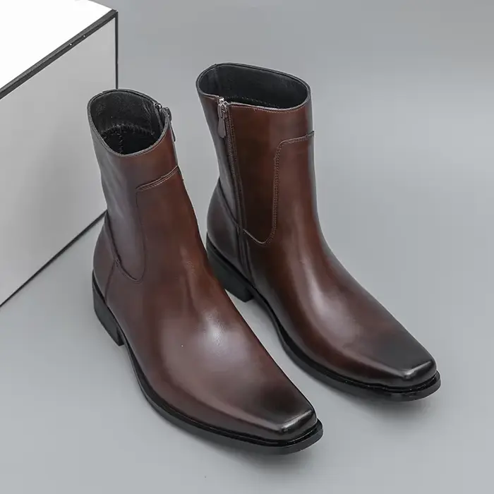 Bottes pour hommes, bottes en cuir de haute qualité, design à bout carré, bottes Chelsea, bottes de 