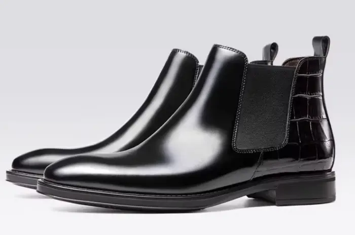 Bottes montantes pour hommes, faites à la main, en cuir lisse et brillant, Design tubulaire, chaussu