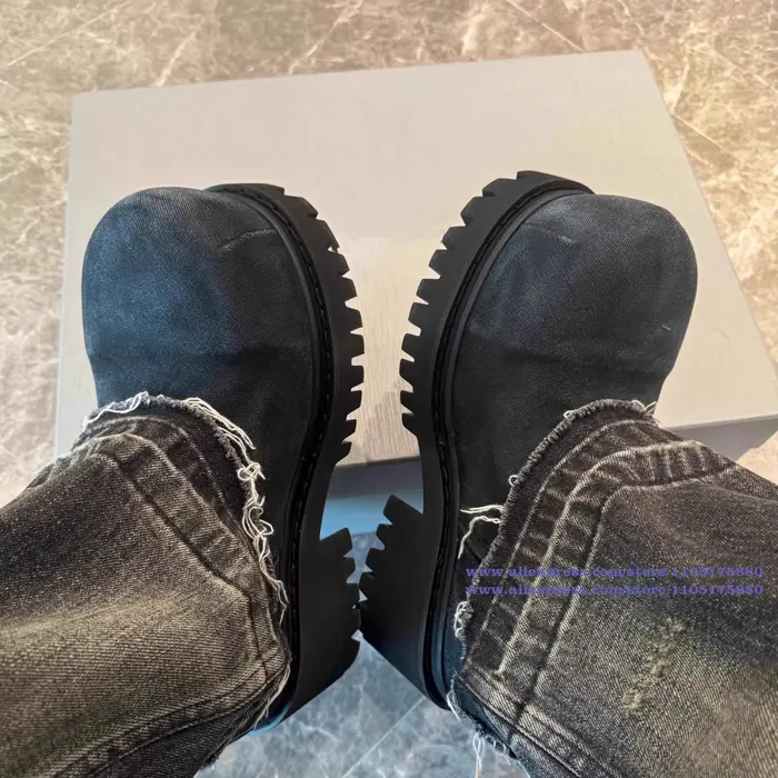 Bottes de moto en Denim noir pour hommes