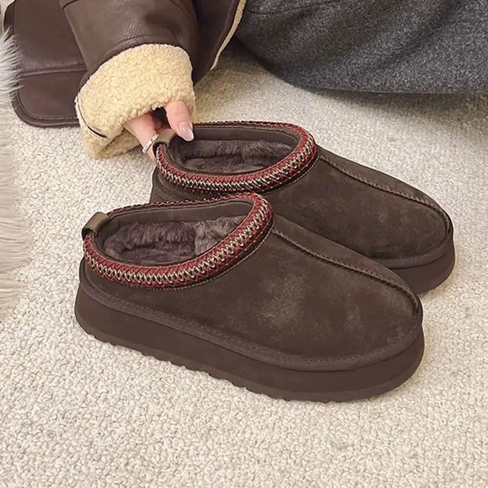 Hiver chaussons pour femmes chaussures plates plate-forme Singback Mules chaussures chaud daim coton