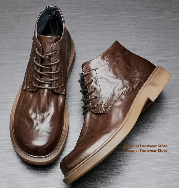 Bottes en cuir de vache noir/marron pour hommes