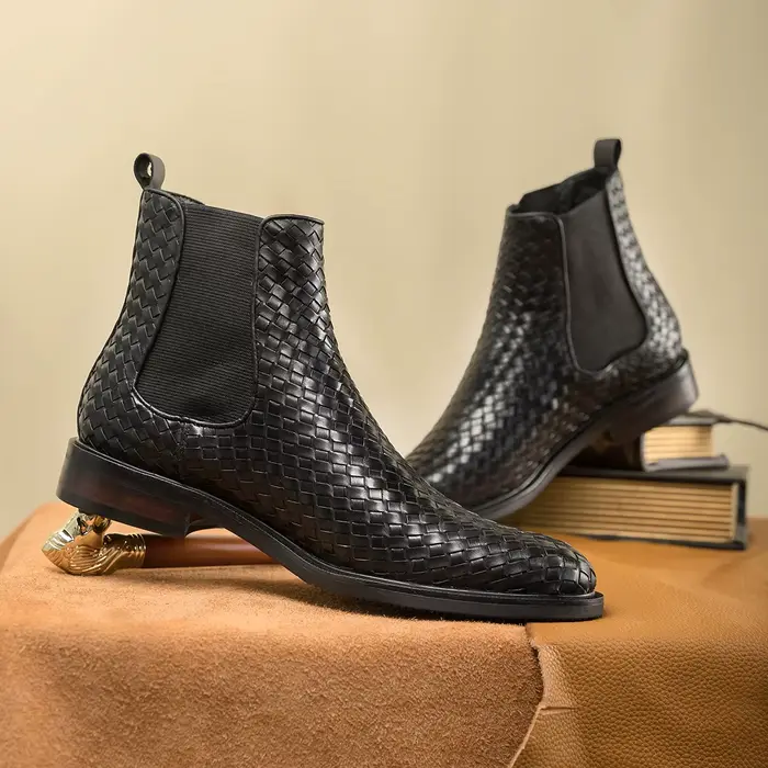Hanmce – bottines Chelsea noires en cuir véritable pour homme