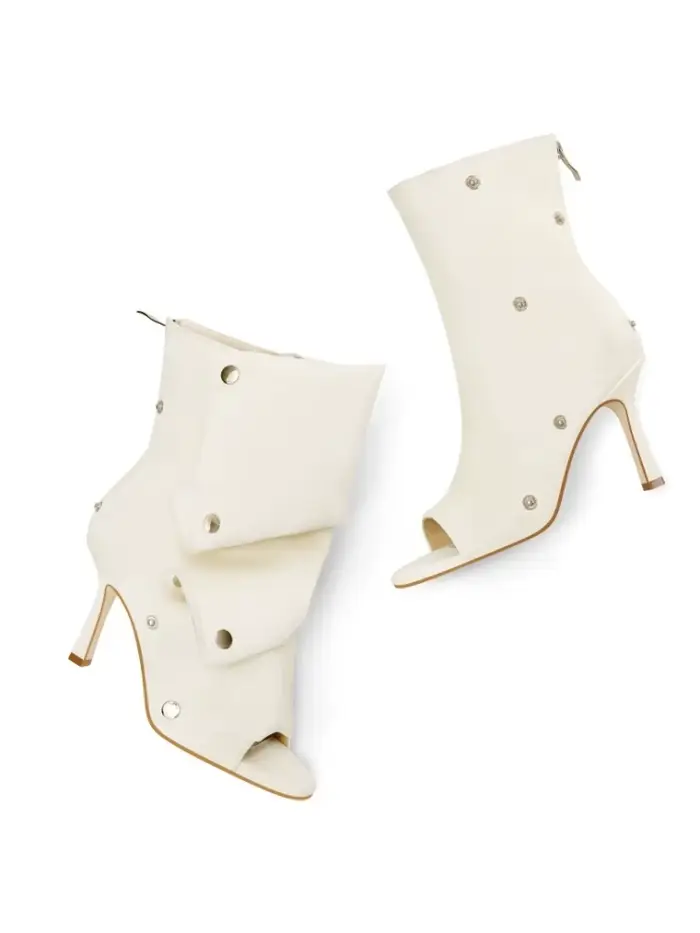 Bottes à talons hauts à bout ouvert européennes et américaines, mode, plissées, en tissu à motifs, b